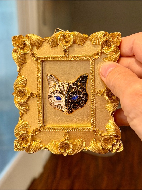 Other - OOAK Whimsical Gothic Cat Mask Framed Jewelry Art - Miniature Baroque Decor